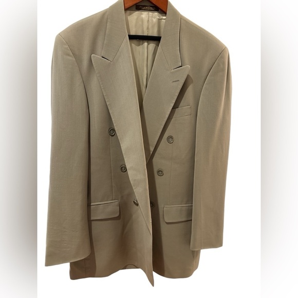 70s WOOL NEUTRAL DOUBLE BREASTED BLAZER ECLECTIC GRANDPA QUIET LUXURY SZ 42R